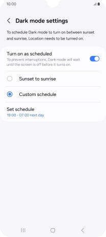 Press the required setting.