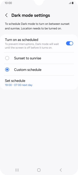 Press the required setting.
