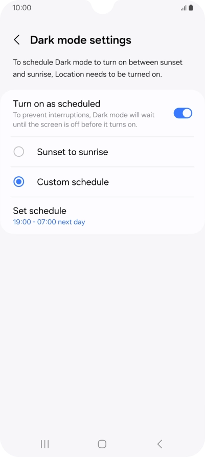 Press the required setting.