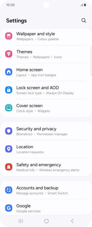 Press Security and privacy.