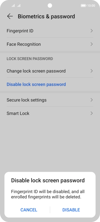 Key in the current phone lock code and press DISABLE. Key in the current phone lock code and press DISABLE.