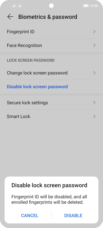 Key in the current phone lock code and press DISABLE. Key in the current phone lock code and press DISABLE.