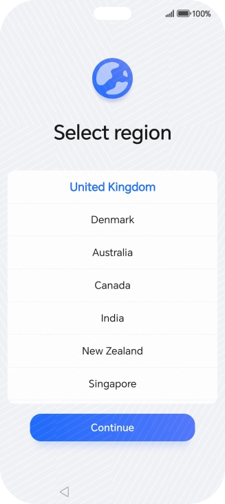 Press the required country or area. Press the required country or area.