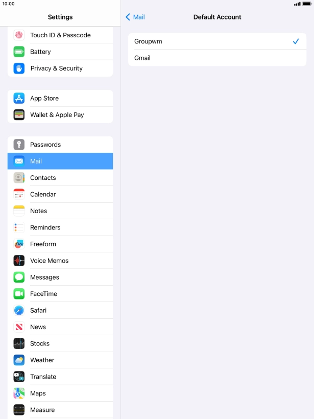 Press the required email account to select the email account as your default account. Press the required email account to select the email account as your default account.