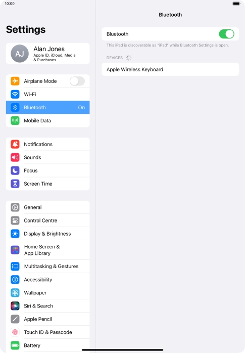 Press the required Bluetooth device and follow the instructions on the screen to pair the device with your tablet. Press the required Bluetooth device and follow the instructions on the screen to pair the device with your tablet.