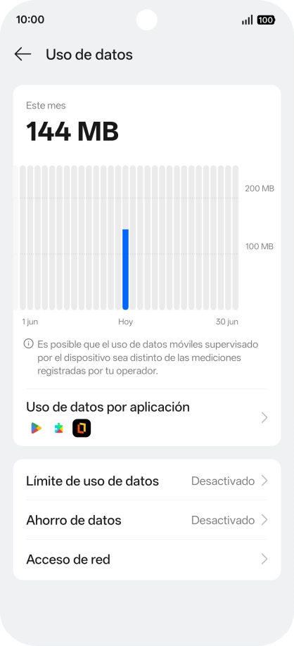 El consumo total de datos se visualiza ahora en la pantalla. El consumo total de datos se visualiza ahora en la pantalla.