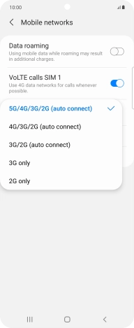 Press the required network mode. Press the required network mode.