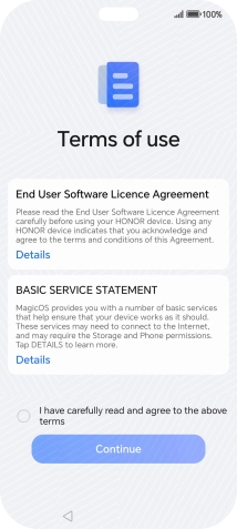 Press the field to accept the licence agreement. Press the field to accept the licence agreement.