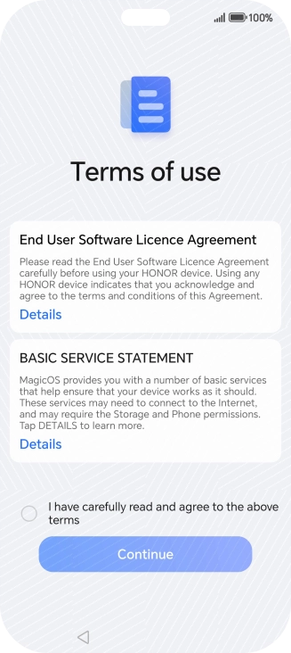 Press the field to accept the licence agreement. Press the field to accept the licence agreement.