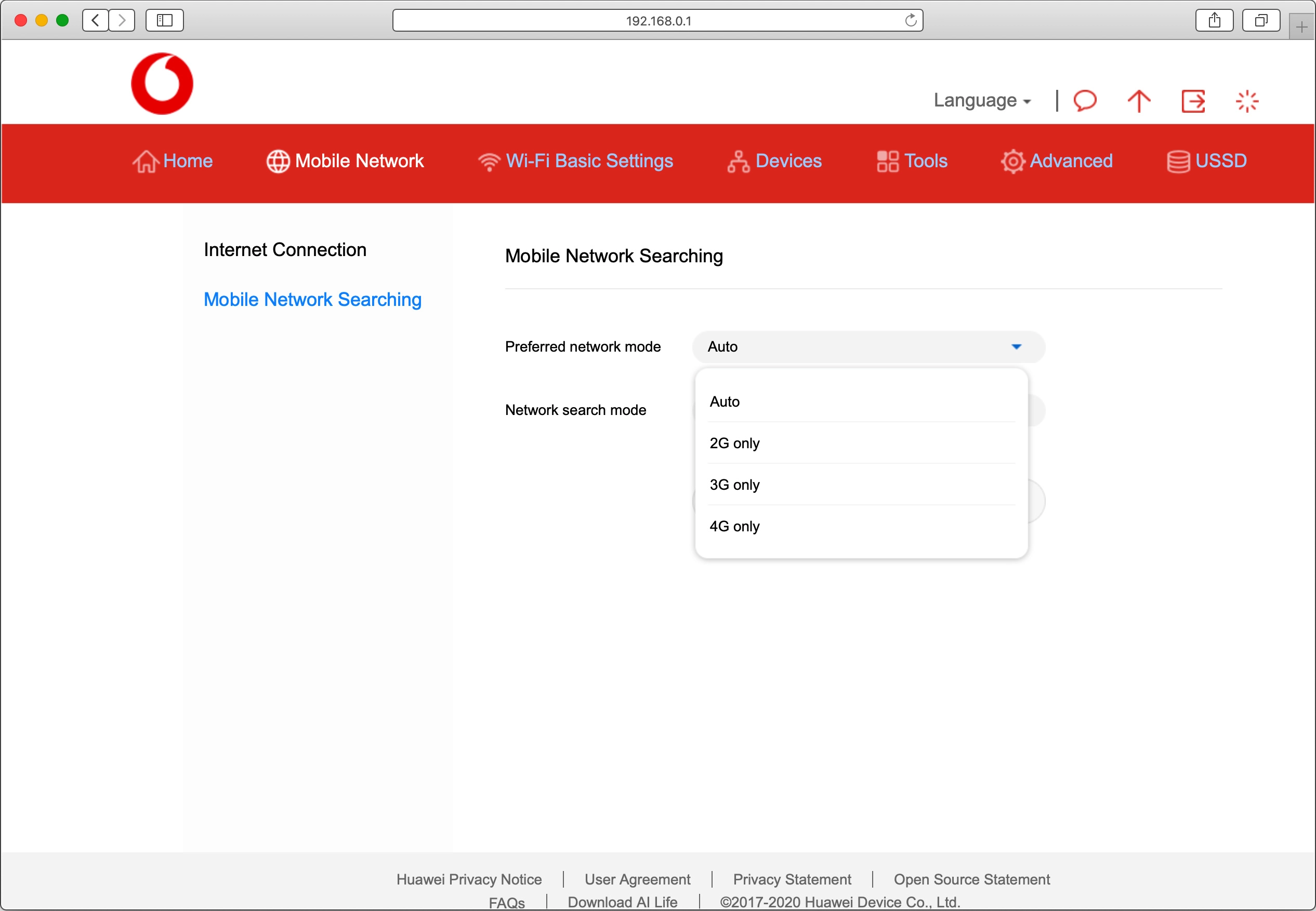 Click the required setting.
