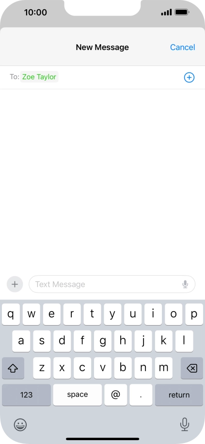 Press the text input field and write the text for your text message.