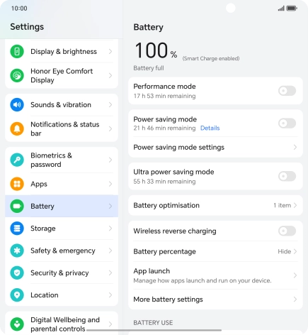 Press More battery settings.