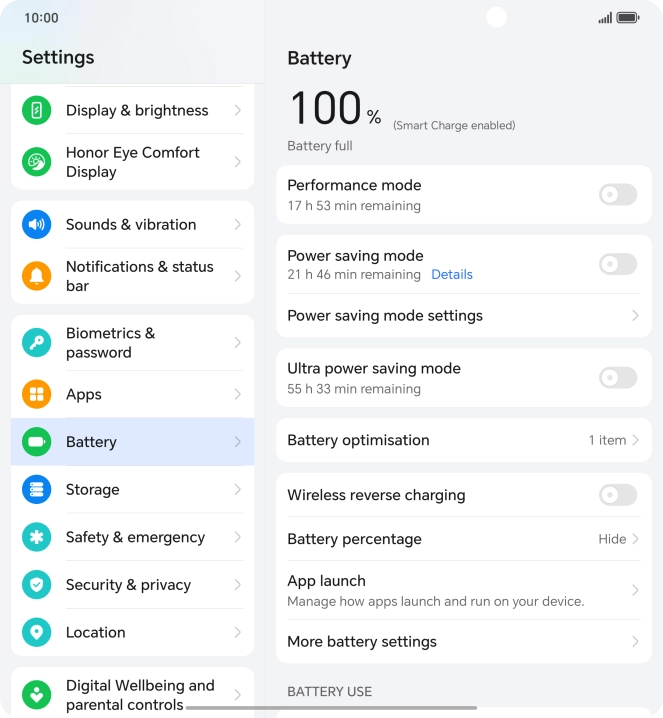 Press More battery settings.