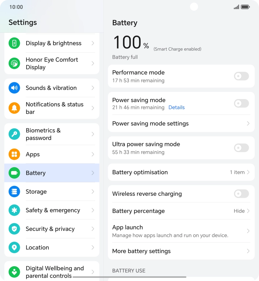 Press More battery settings.