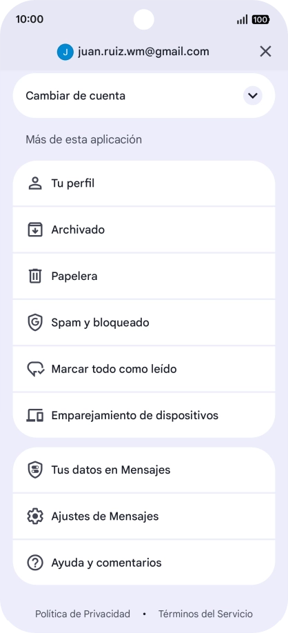 Pulsa Ajustes de Mensajes.