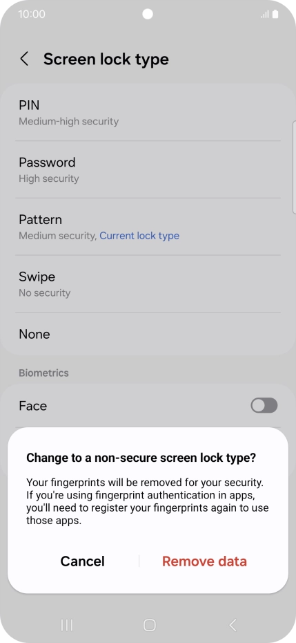 Press Remove data. Press Remove data.