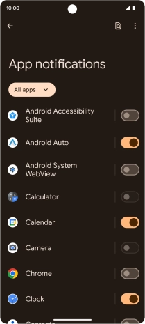 Press the indicator next to the required apps to turn the function on or off.