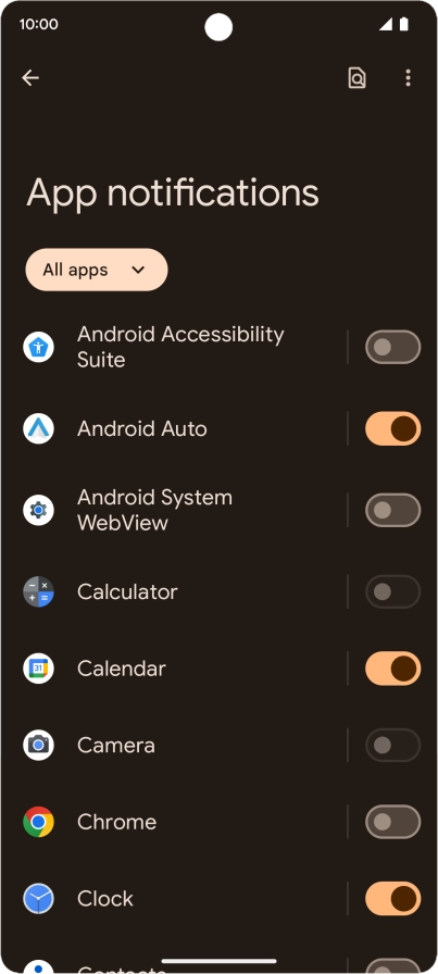 Press the indicator next to the required apps to turn the function on or off.