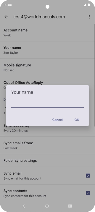 Key in the required sender name and press OK.