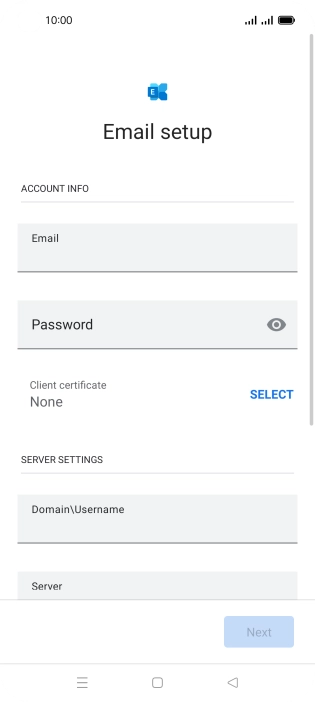Press Password and key in the password for your email account. Press Password and key in the password for your email account.
