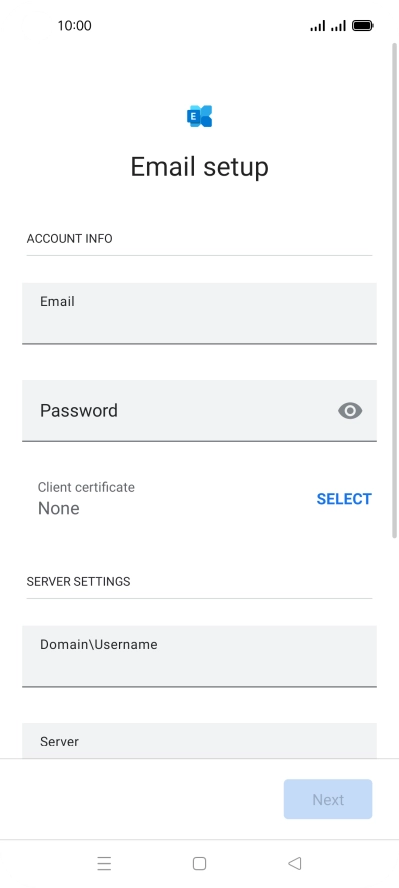 Press Password and key in the password for your email account. Press Password and key in the password for your email account.