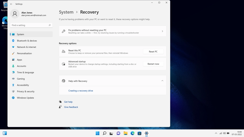Click Reset PC. Click Reset PC.