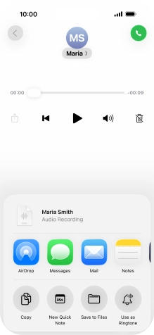 Press the required setting and follow the instructions on the screen to share or save the message.