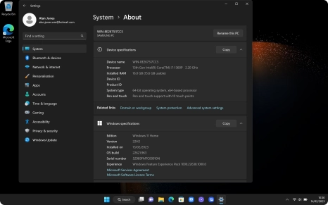 The laptop information is displayed below Device specifications. The laptop information is displayed below Device specifications.