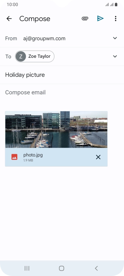Press the text input field and write the text for your email message. Press the text input field and write the text for your email message.