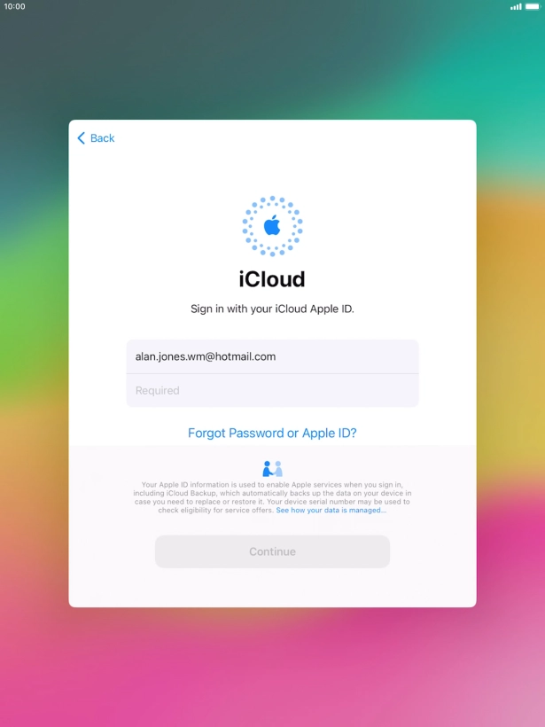 Press Required and key in the password for your Apple ID. Press Required and key in the password for your Apple ID.