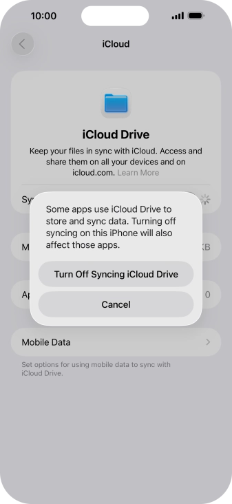 If you turn off the function, press Turn Off Syncing iCloud Drive. If you turn off the function, press Turn Off Syncing iCloud Drive.