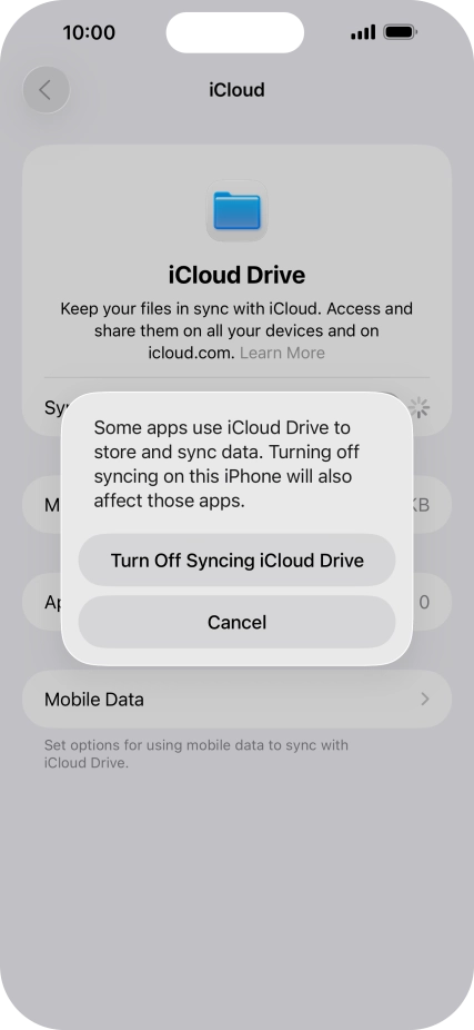 If you turn off the function, press Turn Off Syncing iCloud Drive. If you turn off the function, press Turn Off Syncing iCloud Drive.