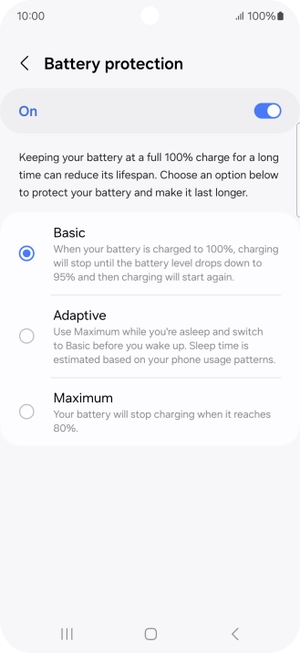 Press the required setting. Press the required setting.