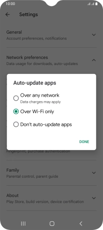 To turn on automatic update of apps using mobile network, press Over any network. To turn on automatic update of apps using mobile network, press Over any network.