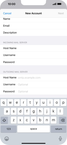 Press Host Name and key in the name of your email provider's outgoing server. Press Host Name and key in the name of your email provider's outgoing server.