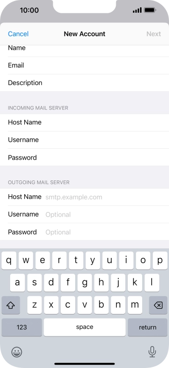 Press Host Name and key in the name of your email provider's outgoing server. Press Host Name and key in the name of your email provider's outgoing server.