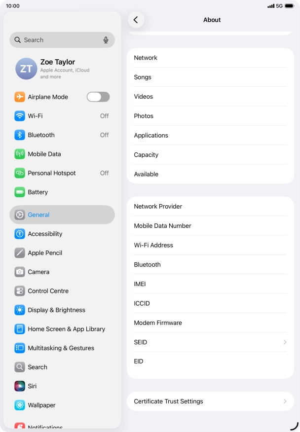 Your tablet's EID number is displayed below EID. Your tablet's EID number is displayed below EID.