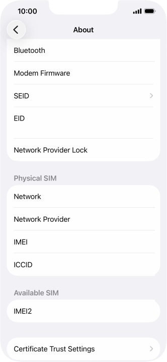 Your phone's EID number is displayed below EID.