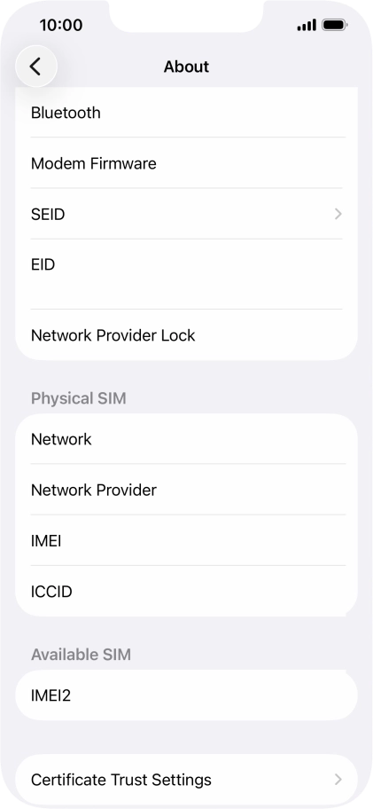 Your phone's EID number is displayed below EID.