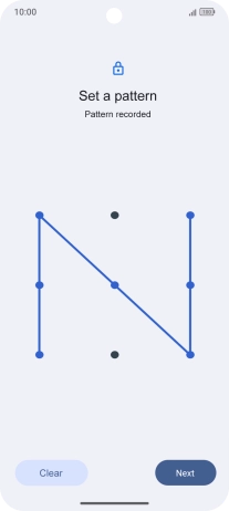 Slide your finger across the screen to connect at least four points and press Next. Slide your finger across the screen to connect at least four points and press Next.