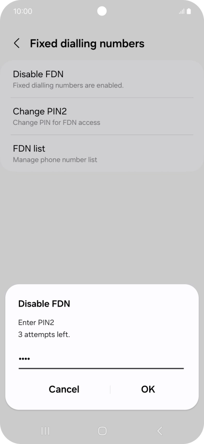 Key in your PIN2 and press OK. The default PIN2 is 1111.