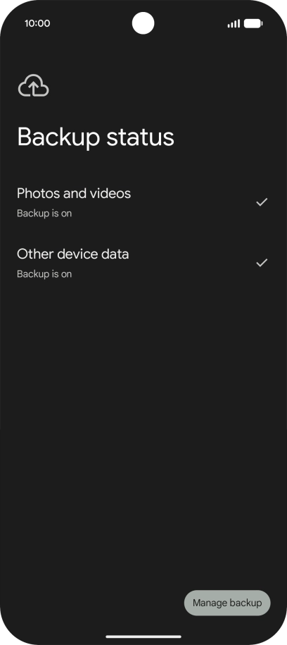 Press Manage backup. Press Manage backup.
