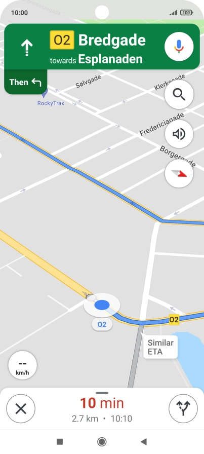 The travel information at the bottom of the screen shows your estimated time of arrival and distance to destination. The travel information at the bottom of the screen shows your estimated time of arrival and distance to destination.
