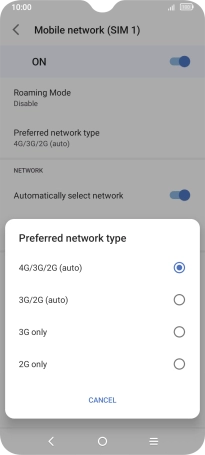 Press the required network mode. Press the required network mode.