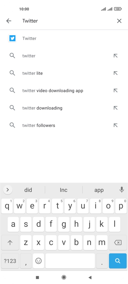 Key in Twitter and press the search icon. Key in Twitter and press the search icon.