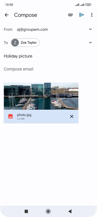 Press the text input field and write the text for your email message. Press the text input field and write the text for your email message.