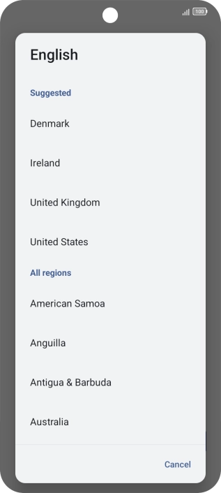 Press the required region. Press the required region.