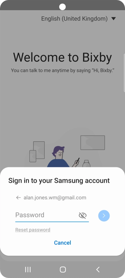 Press Password and key in the password for your Samsung account. Press Password and key in the password for your Samsung account.