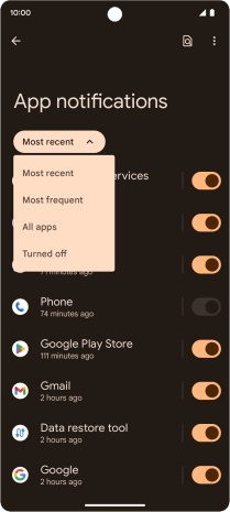 Press the required setting.