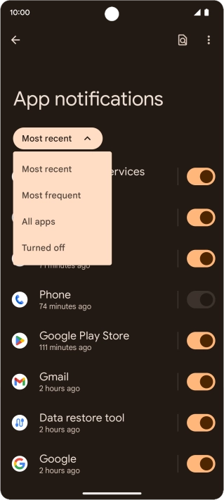 Press the required setting.